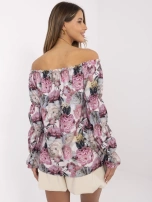 Hurt Brudnoróżowo-beżowa bluzka hiszpanka z printem