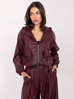 Burgundowa skórzana kurtka z kapturem RUE PARIS