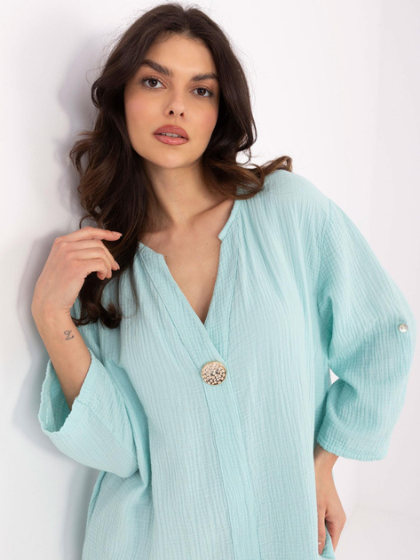 Hurtownia Miętowa koszulowa bluzka z muślinu