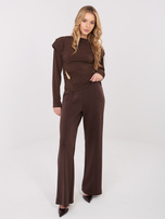 Ciemnobrązowe szerokie spodnie z przeszyciami 