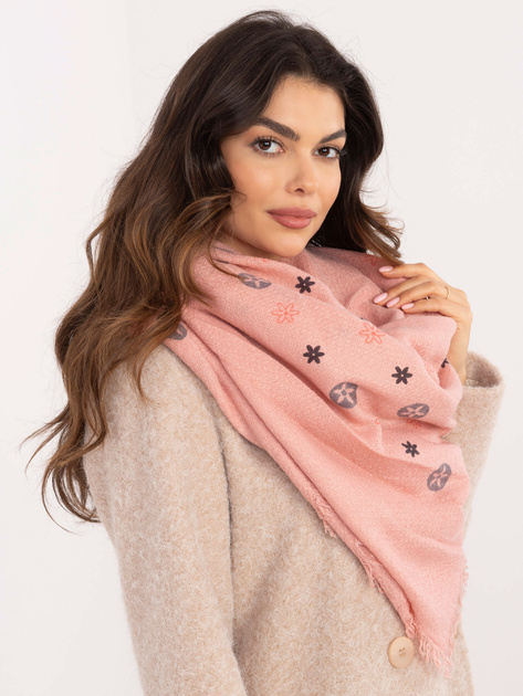 Hurtownia Różowy damski szal z frędzlami