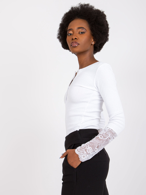 Biała prążkowana bluzka z koronką Beatrice RUE PARIS