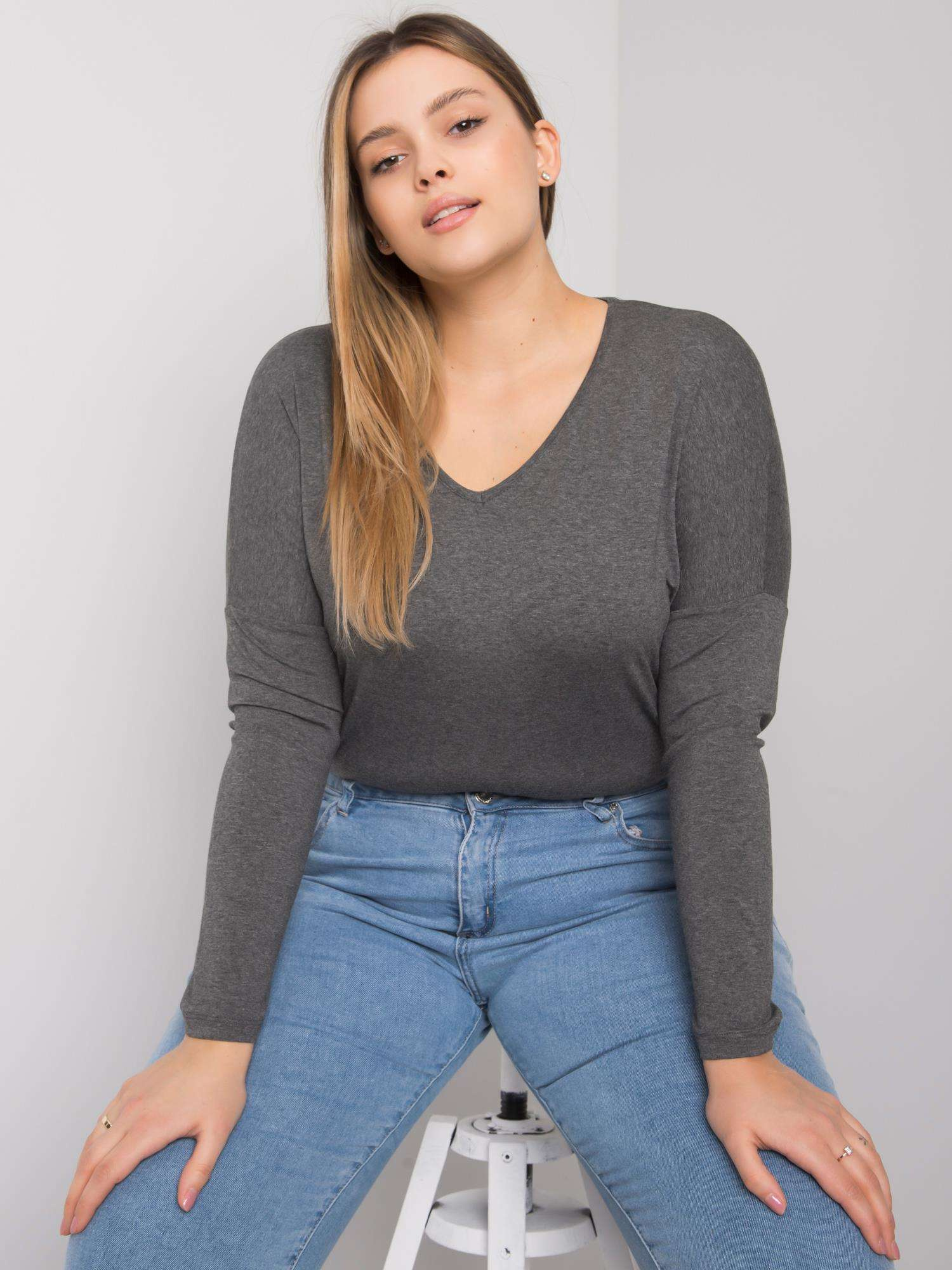 Ciemnoszara melanżowa gładka bluzka plus size Elisa