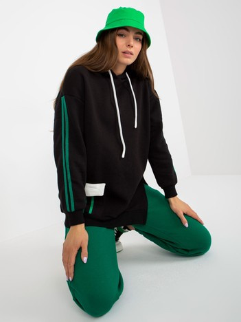 Hurtownia Czarna dresowa bluza z kapturem oversize