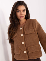 Camelowy żakiet z imitacją kieszeni RUE PARIS 