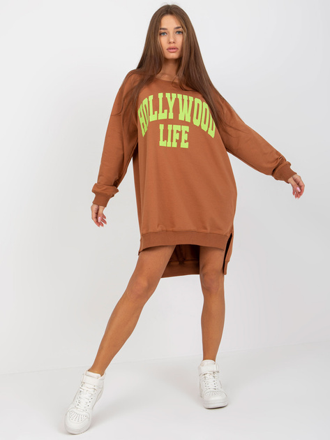 Hurtownia Jasnobrązowo-zielona długa bluza z napisem