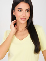 Jasnożółty t-shirt basic o klasycznym kroju RUE PARIS 