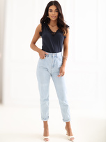 Granatowy prążkowany top bez rękawów