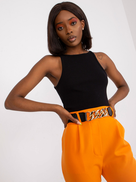 Jasnopomarańczowe spodnie garniturowe z ozdobnym paskiem Sewilla