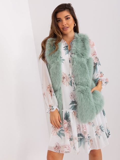 Hurt Pistacjowa kamizelka damska futrzana