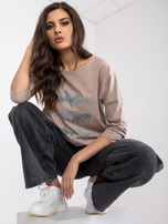 Ciemnobeżowa bluzka z bawełny ze ściągaczem Anisa