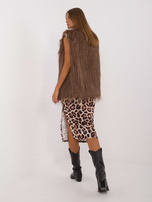 Hurtownia Brązowa kamizelka futrzana z podszewką