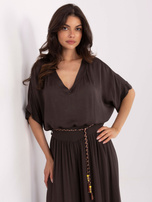 Dark brown summer blouse made of viscose OCH BELLA.