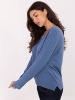 Niebieski sweter basic ze ściągaczami 