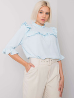 Himmelblaue Bluse mit Rüschen Limassol RUE PARIS.