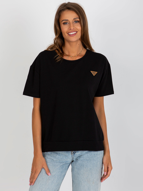 Hurtownia Czarna bluzka oversize z okrągłym dekoltem