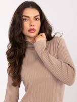 Ciemnobeżowa sukienka bodycon z golfem RUE PARIS 
