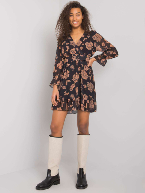 Czarno-camelowa sukienka z falbaną Loriella