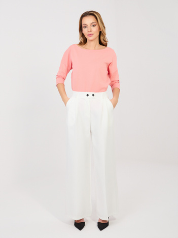 Ecru eleganckie spodnie z zakładkami RUE PARIS 