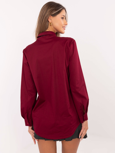 Hurt Bordowa bawełniana koszula damska z krawatem