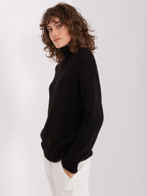 Hurtownia Czarny sweter z golfem o kroju oversize