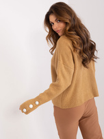 Hurtownia Camelowy damski sweter w prążek