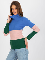 Hurt Ciemnoniebiesko-zielona prążkowana bluzka basic z golfem