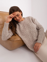 Hurt Jasnobeżowy melanżowy klasyczny sweter z warkoczami