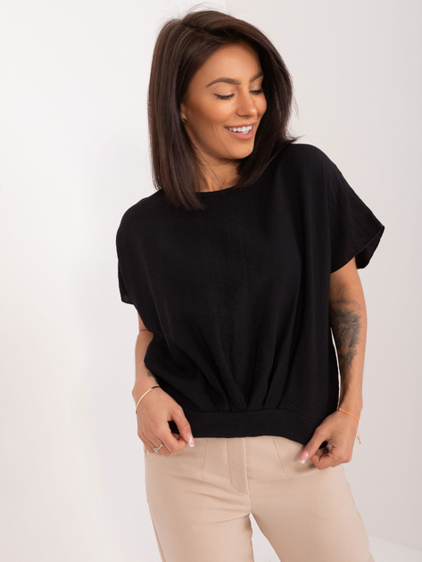 Hurt Czarna gładka bluzka damska z krótkim rękawem SUBLEVEL