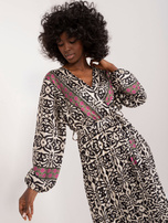 Hurt Czarno-beżowa wzorzysta sukienka z paskiem