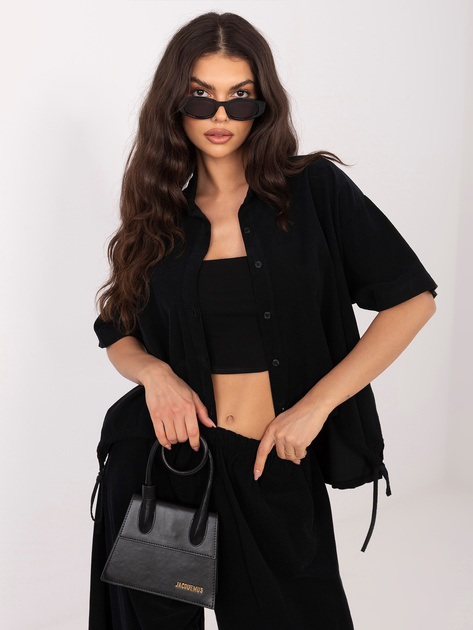 Czarna sztruksowa koszula ze ściągaczami