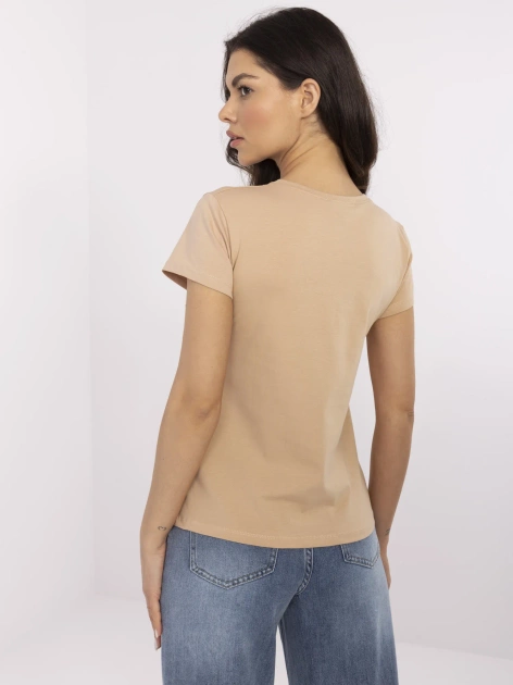 Camelowy klasyczny t-shirt damski BASIC FEEL GOOD