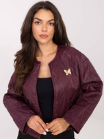 Bordowa pikowana kurtka z broszką RUE PARIS