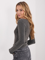 Grafitowa damska bluzka basic w prążek