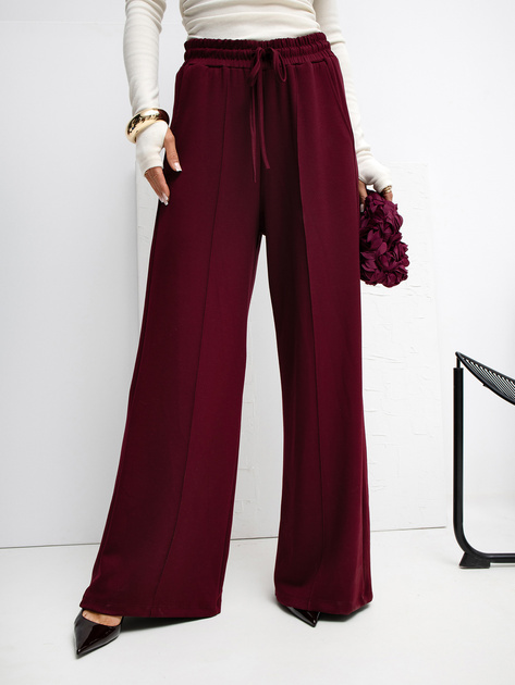 Bordowe spodnie palazzo z wiązaniem RUE PARIS