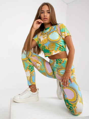 Hurt Zielony dopasowany komplet casualowy z legginsami