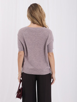 Purple fluffy basic sweater with short sleeves.