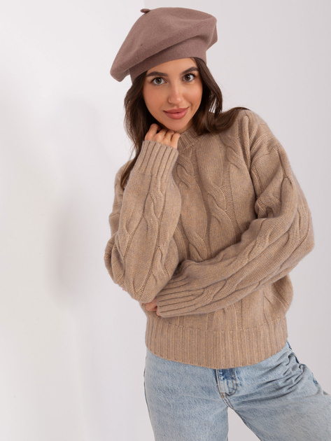 Hurtownia Ciemnobeżowy jednokolorowy beret damski