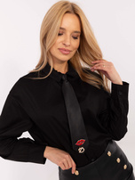 Hurtownia Czarna bawełniana koszula z kołnierzykiem