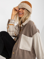 Hurtownia Beżowa dwukolorowa koszula w kratę oversize 