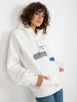 Hurt Ecru dresowa bluza oversize kangurka z napisami 