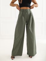 Khaki damskie spodnie palazzo z zakładkami RUE PARIS 