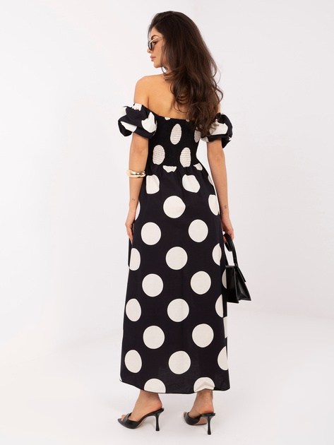 Czarna maxi sukienka w duże grochy