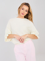 Ecru women's oversized sweater with a boat neckline.