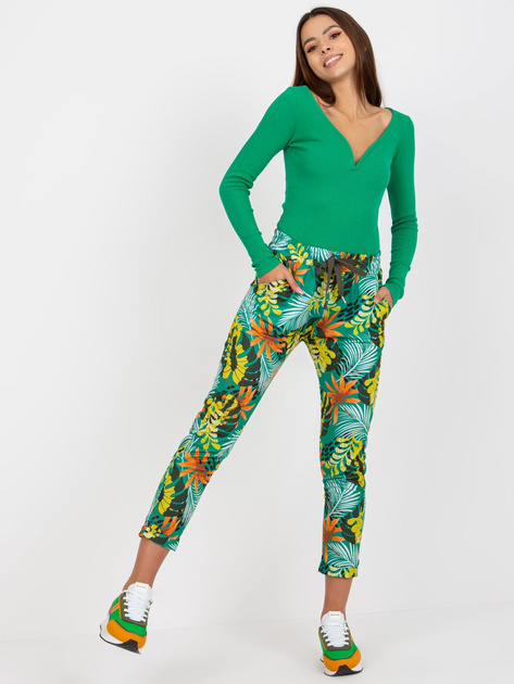 Zielone wzorzyste spodnie dresowe z kieszeniami