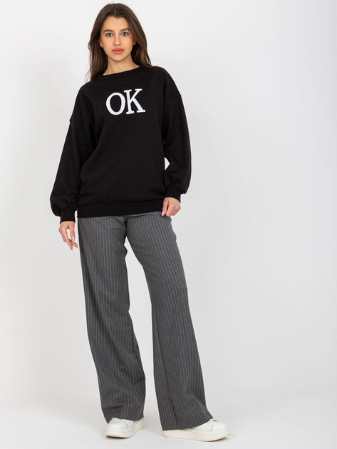 Hurtownia online Czarna luźna bluza bez kaptura z haftem