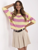 Żółto-różowy kolorowy sweter oversize z wełną 