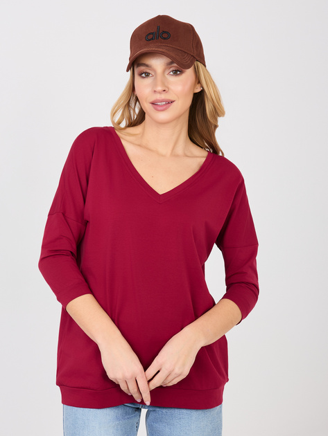 Bordowa bluzka basic z odkrytymi plecami RUE PARIS