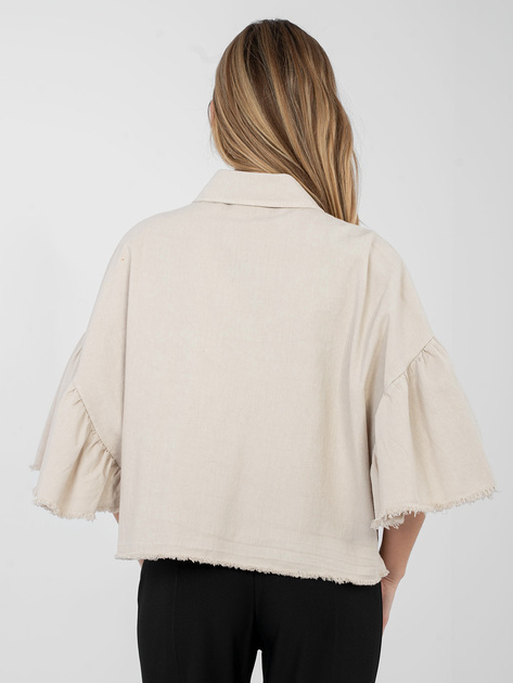 Beżowa jeansowa kurtka z kieszeniami RUE PARIS