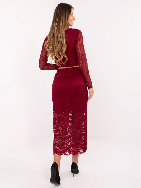 Bordowa koronkowa spódnica z marszczeniem